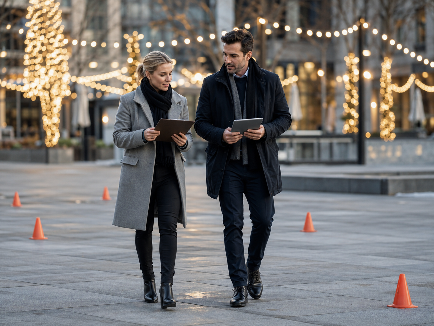 Portable ice rink setup with event site review for rental planning
