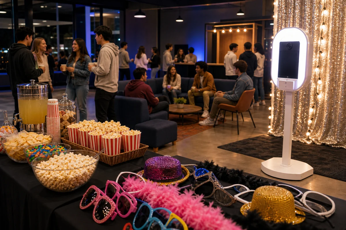 For event planning, college event photo booth and late-night snack detail with lounge seating