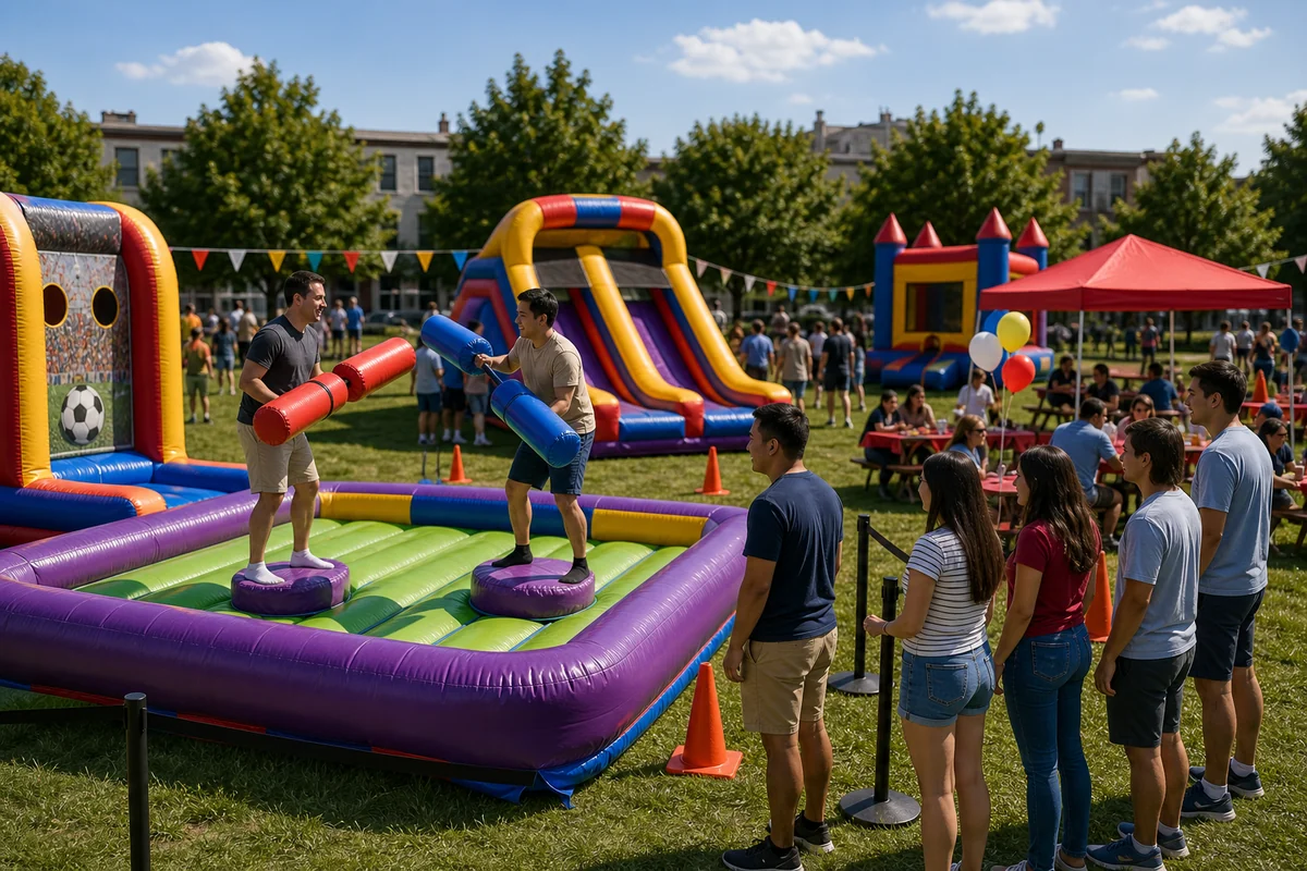 From a host’s point of view, inflatable sports and joust-style game rental attraction for a Philadelphia event