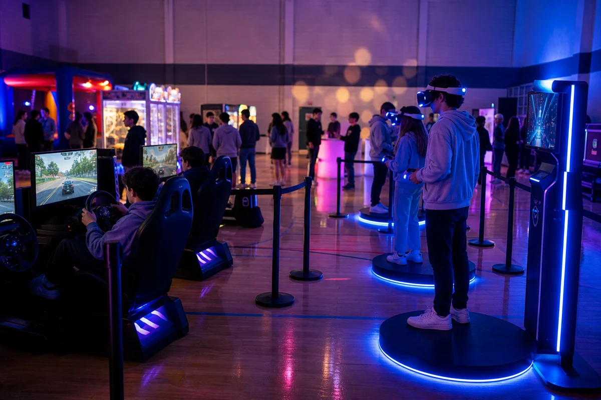 In practical terms, post-prom arcade and VR rental zone in a supervised school venue
