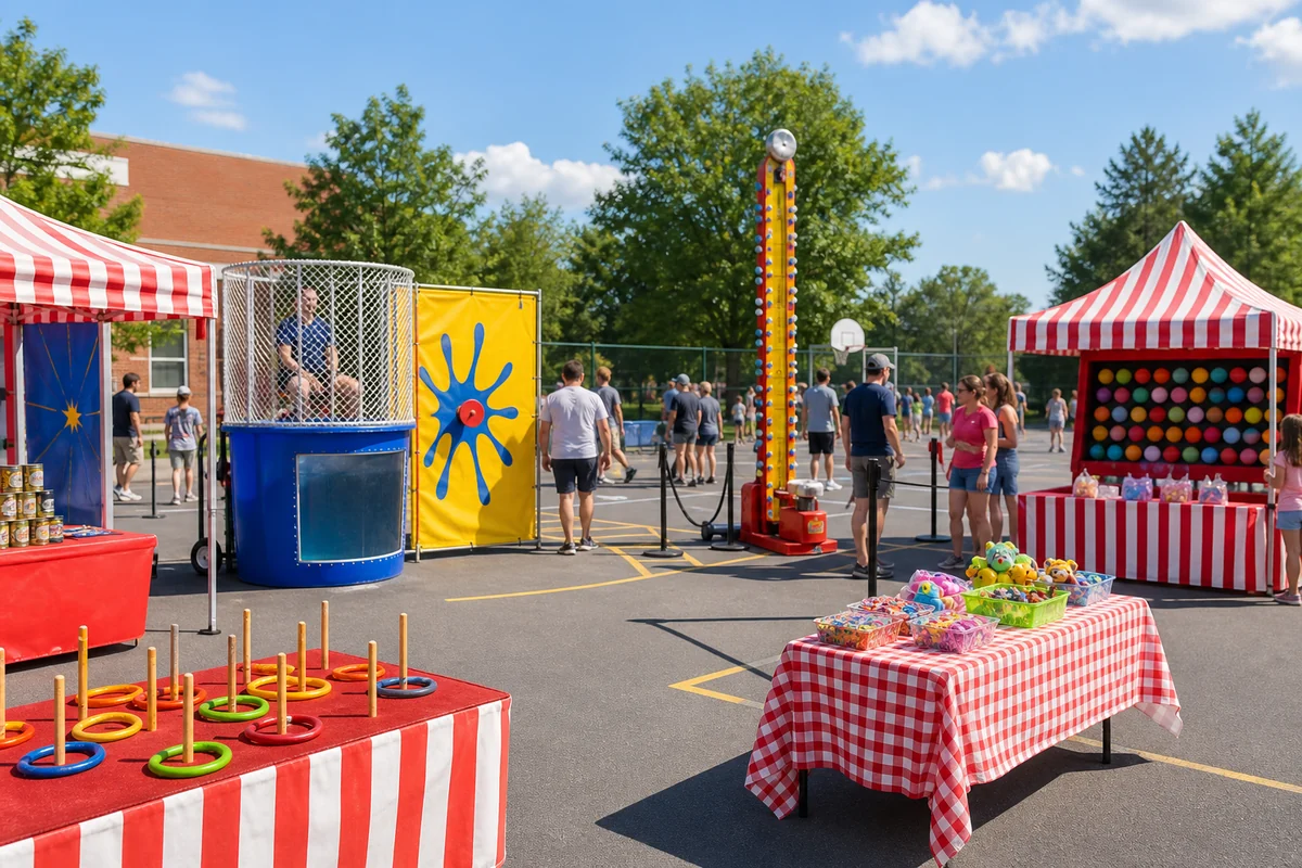 From a host’s point of view, school carnival game rentals with dunk tank and classic booth games