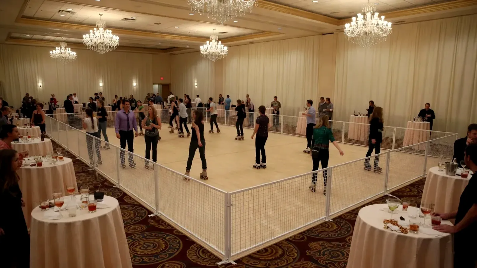 Portable roller rink footprint showing boards and skating surface