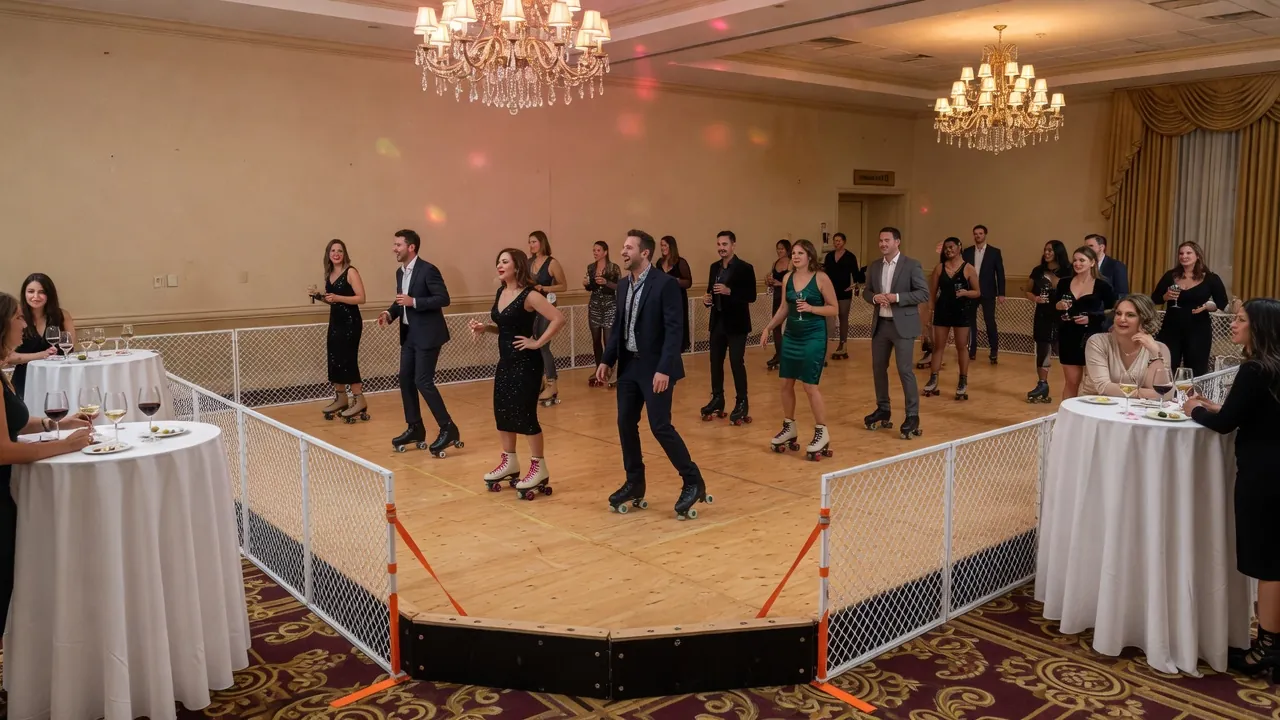 Editorial photo of a portable roller rink install for a Albany-style event; not a specific venue