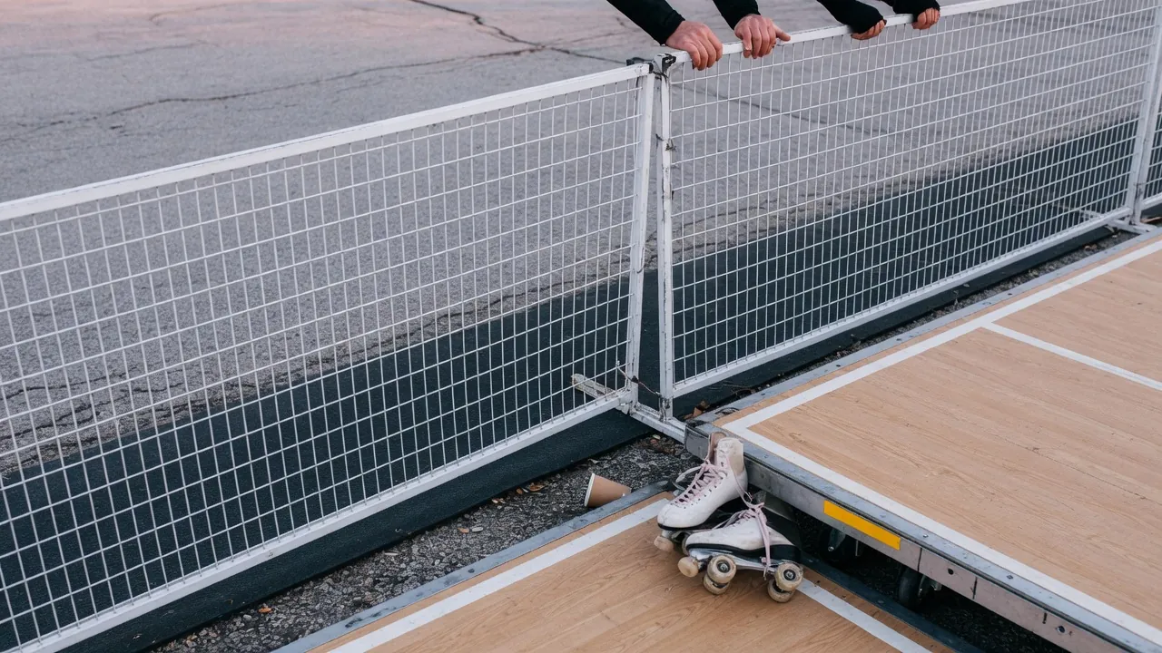 Editorial photo of event fencing on a Altoona-style pad; not a specific venue