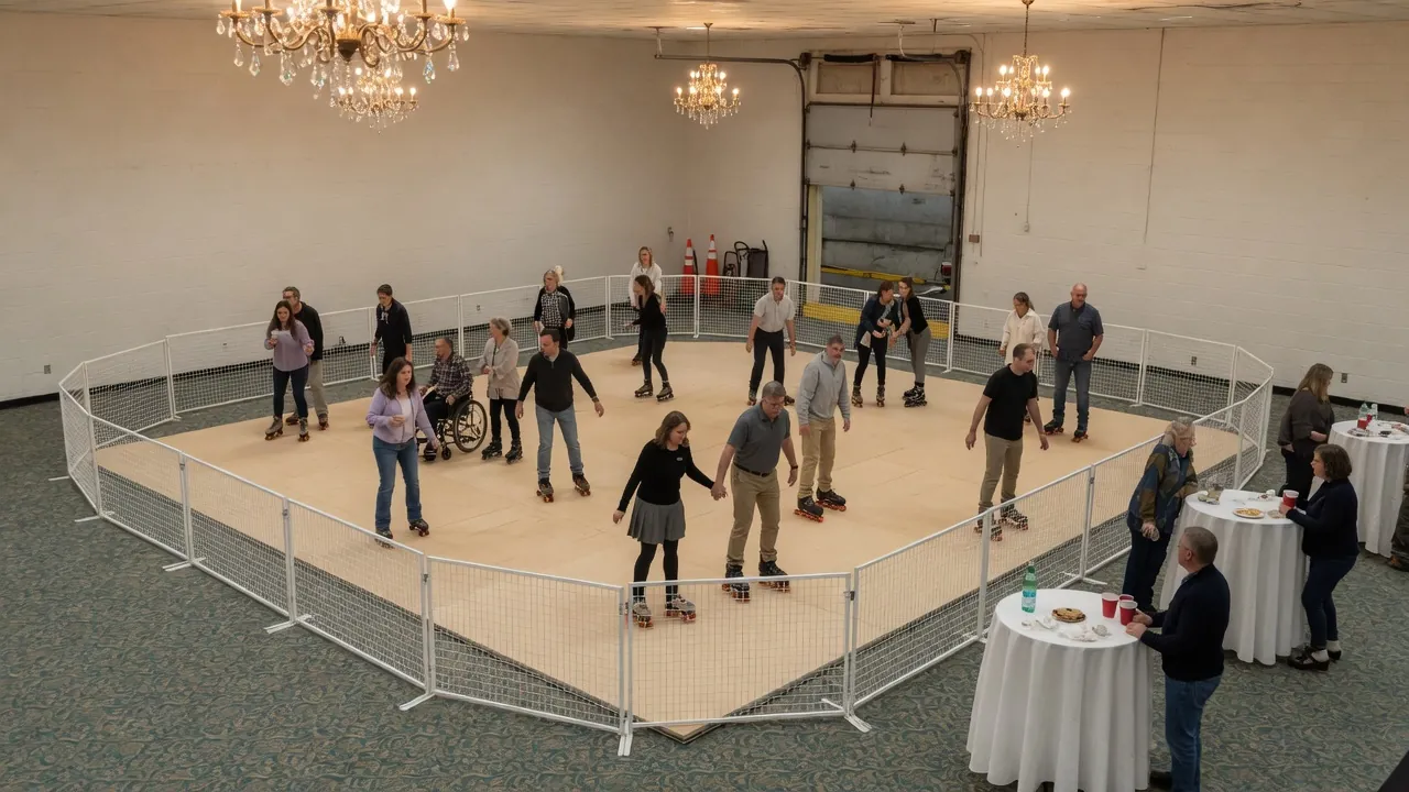 Editorial photo of a portable roller rink install for a Altoona-style event; not a specific venue