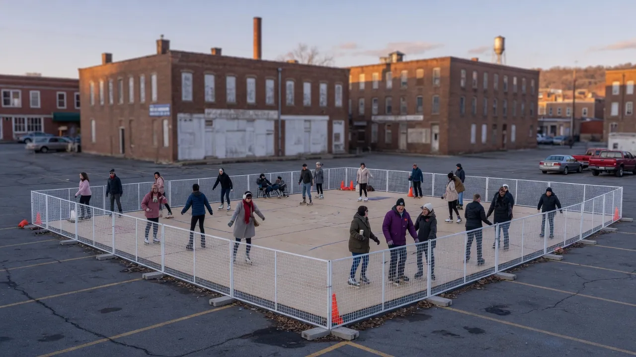 Editorial photo of a portable roller rink in a Altoona-style setting; not a specific venue