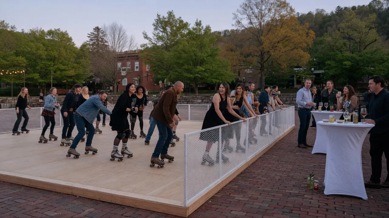 Spectators gathered around a managed resort skating event