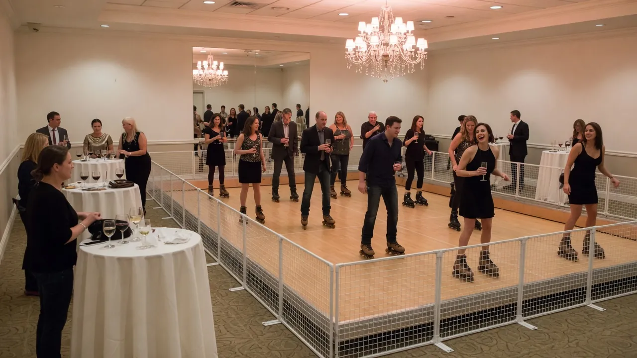 Editorial photo of a portable roller rink install for a Bear-style event; not a specific venue
