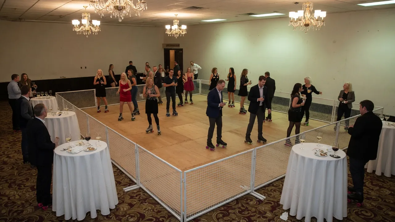 Editorial photo of a portable roller rink install for a Buffalo-style event; not a specific venue