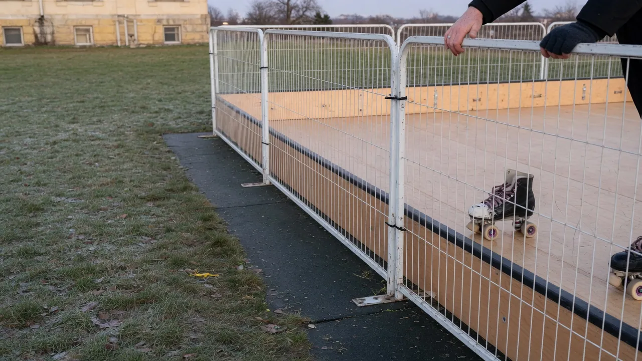Editorial photo of event fencing on a Cape May-style pad; not a specific venue