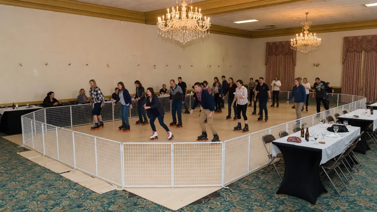 Editorial photo of a portable roller rink install for a Cape May-style event; not a specific venue