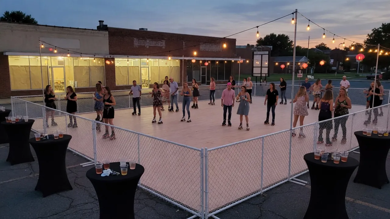 Spectators watching a managed shopping-center skating activation