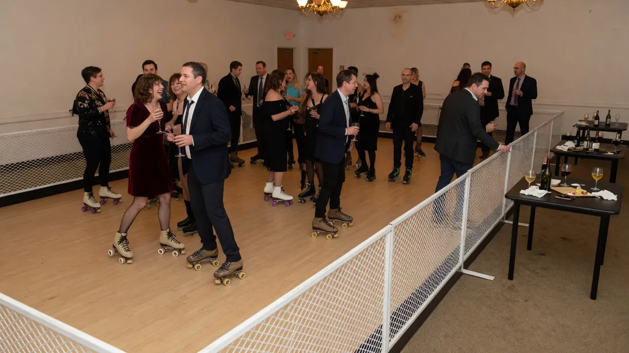 Spectators gathered around a managed resort skating event