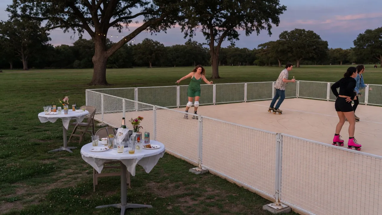 Spectators watching a managed community roller skating program