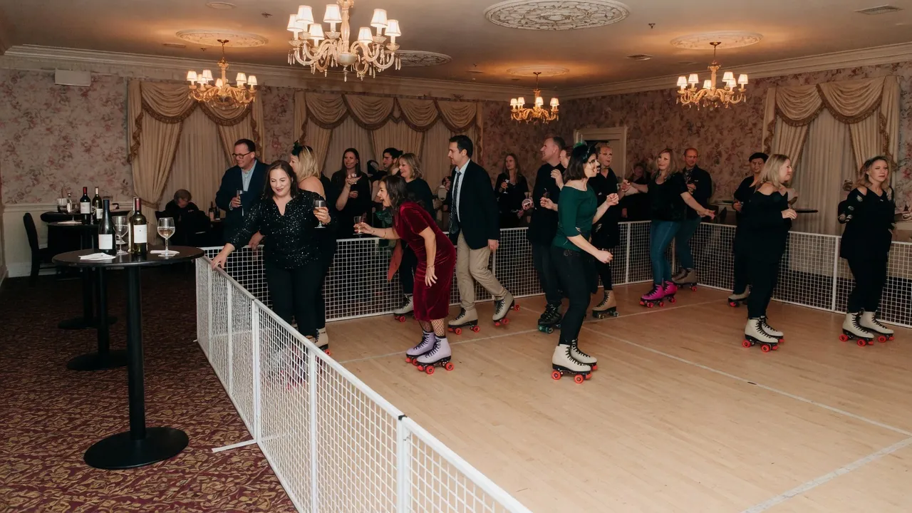 Spectators gathered around a managed resort skating event