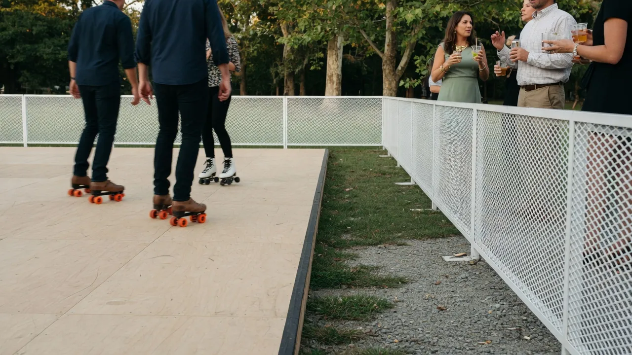 Families watching a managed campus roller skating session
