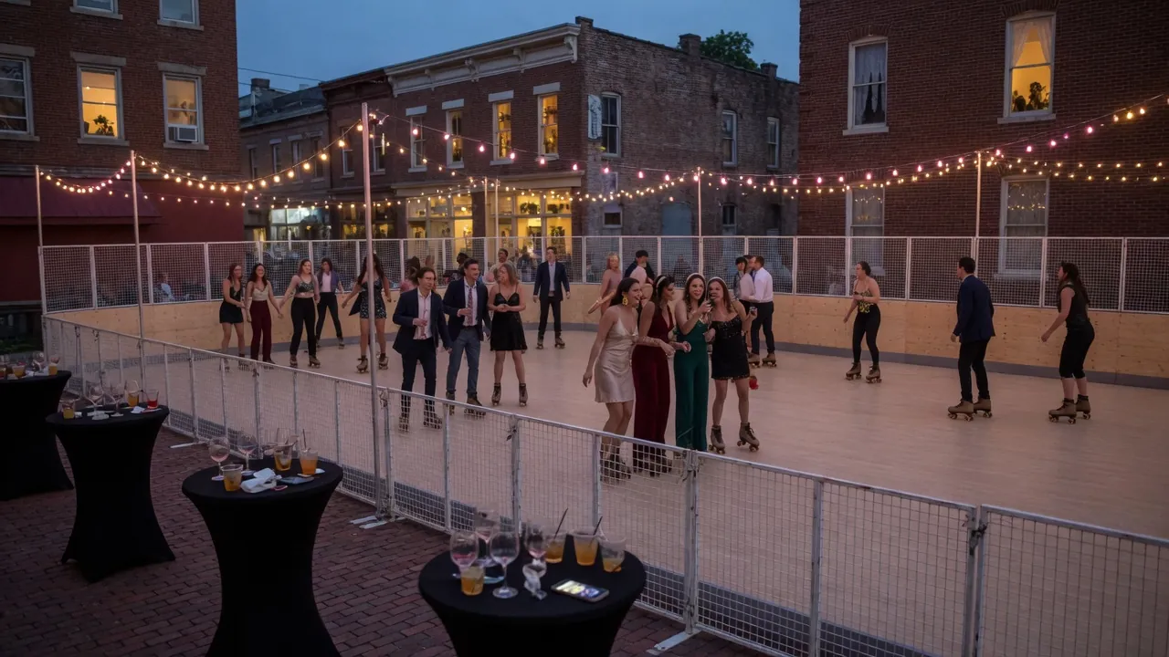 Spectators gathered around a managed resort skating event