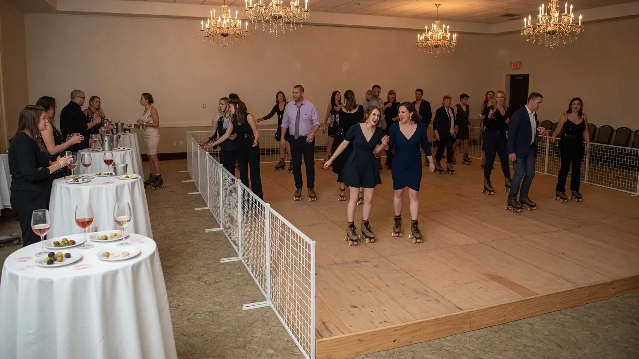 Editorial photo of a portable roller rink install for a Ithaca-style event; not a specific venue