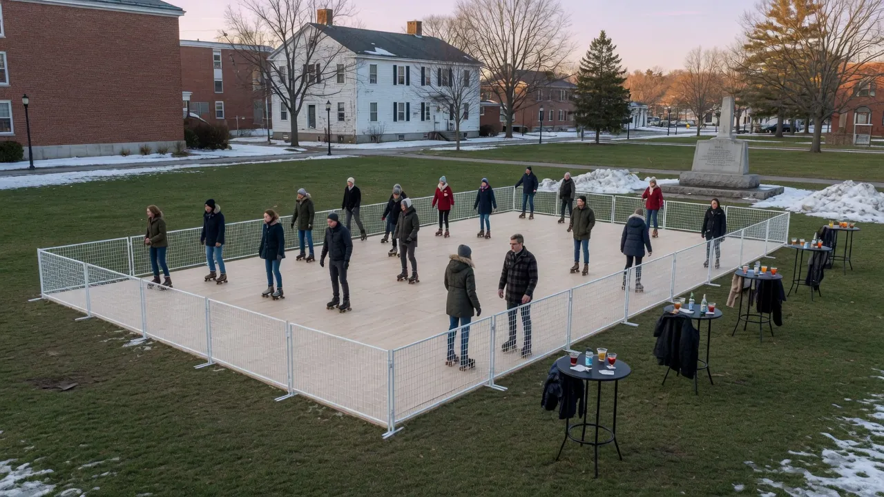Guests skating on a modular roller floor at a retail event