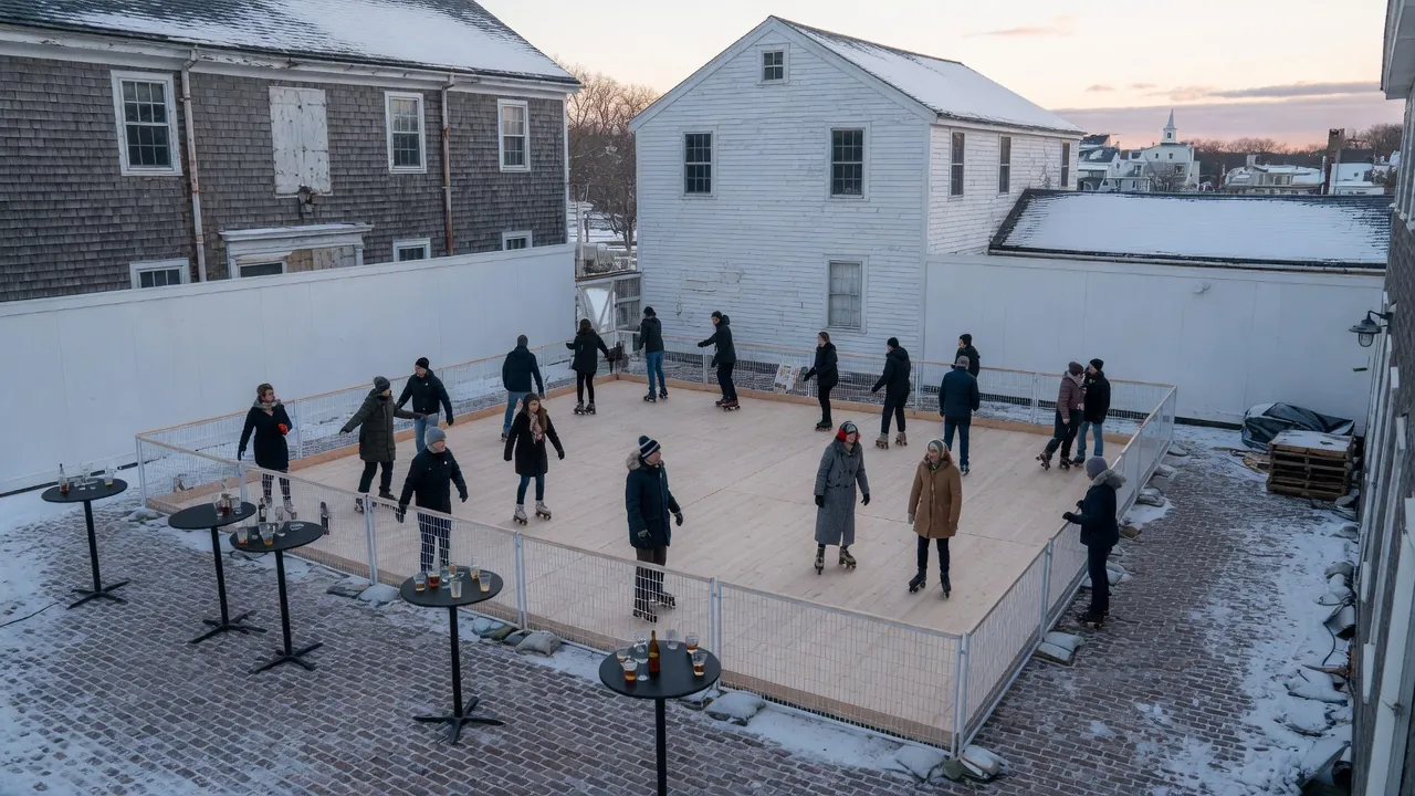 Families skating on a modular roller floor at a community event