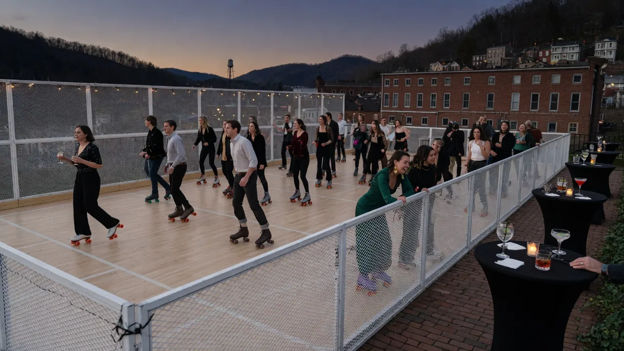 Spectators watching a managed community roller skating program