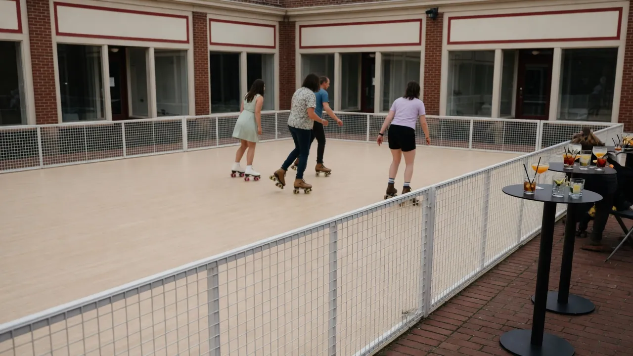 Spectators watching a managed community roller skating program