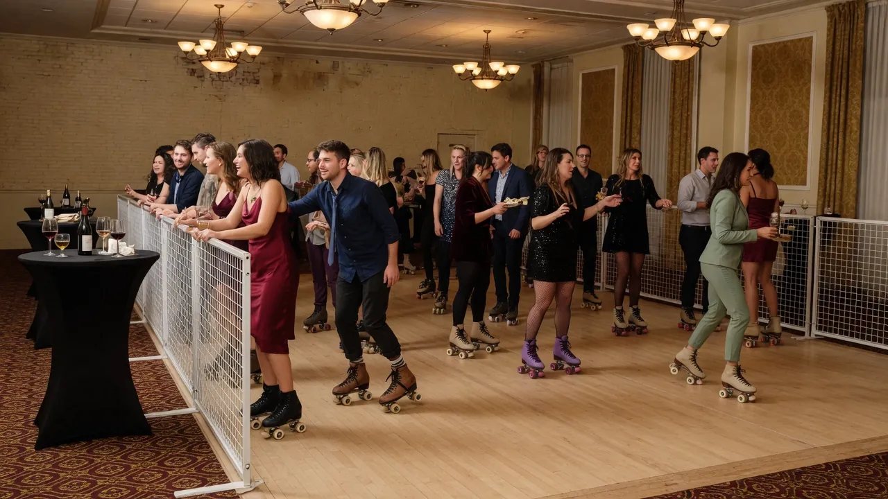 Spectators watching a managed community roller skating program