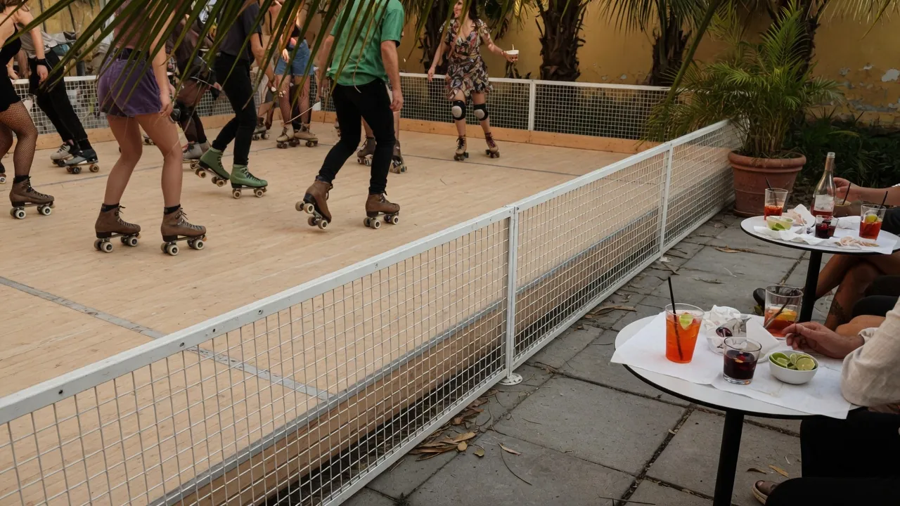 Spectators watching a weather-aware roller skating event