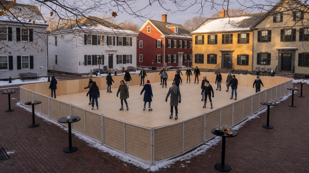 Guests skating on a modular roller floor at an event venue