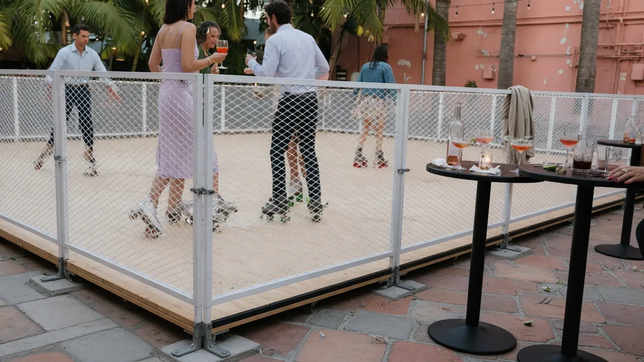 Spectators watching a weather-aware roller skating event