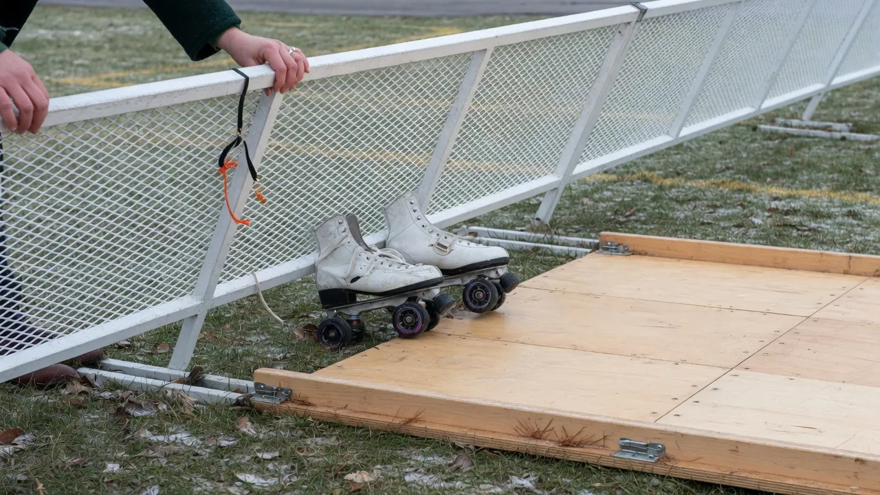 Editorial photo of event fencing and a guest path on a New Brunswick-style pad; not a specific venue