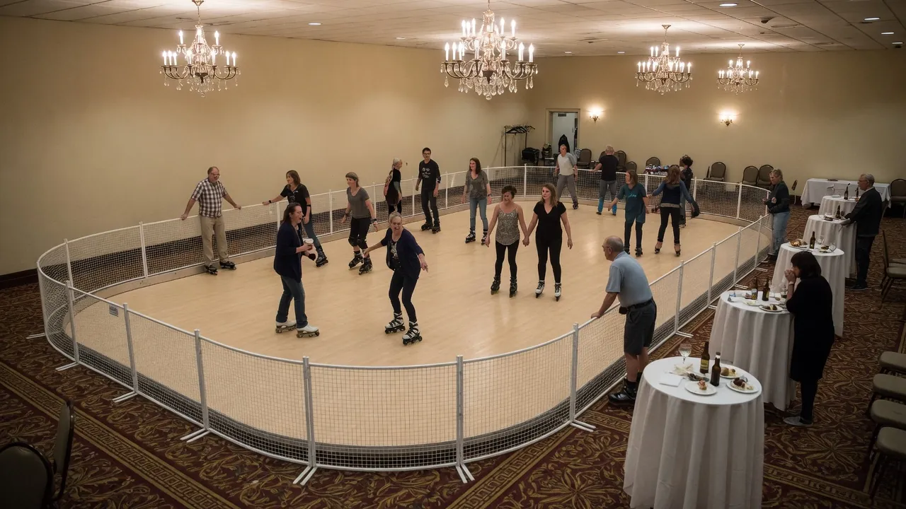 Editorial photo of a portable roller rink install for a Paramus-style event; not a specific venue