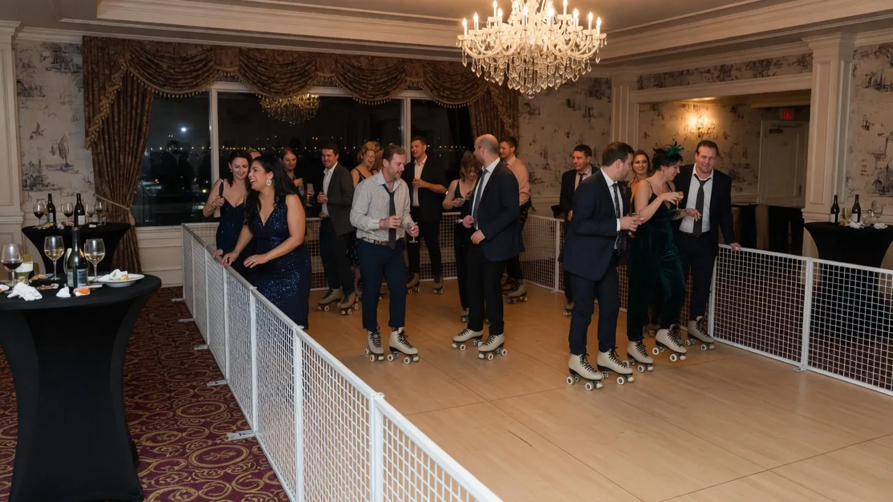 Spectators watching a managed community roller skating program