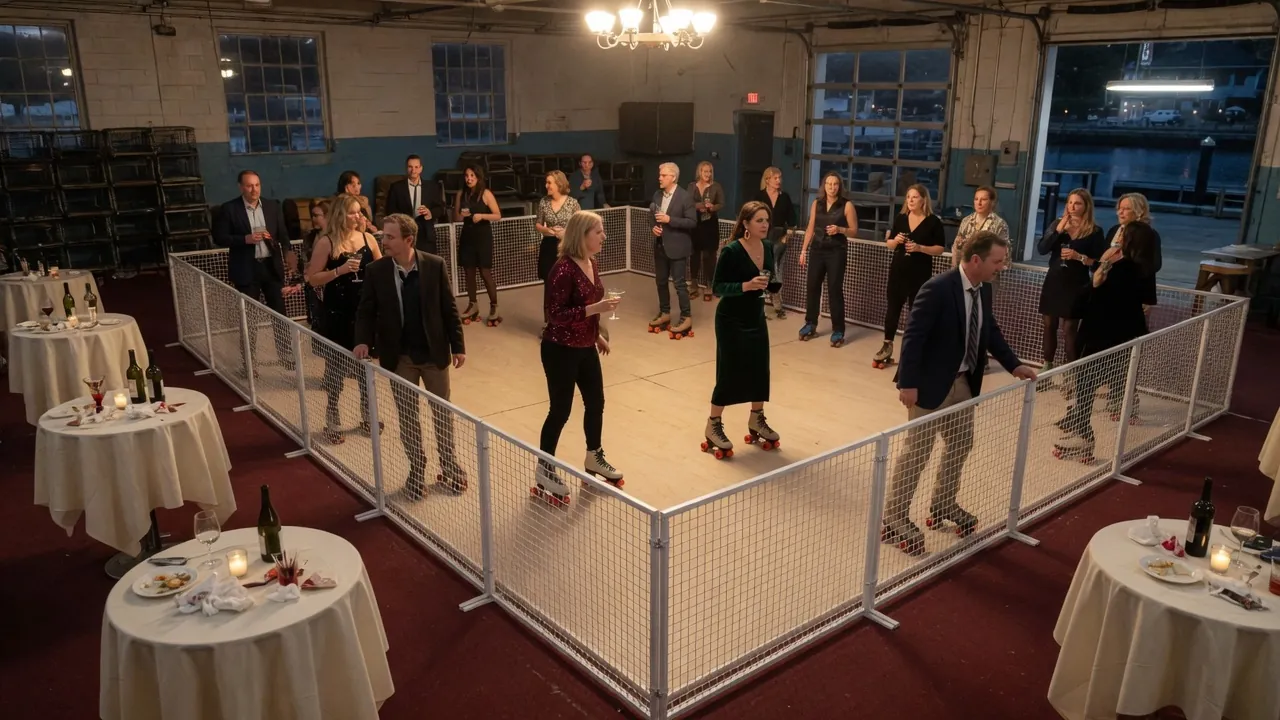 Spectators watching a weather-aware roller skating event