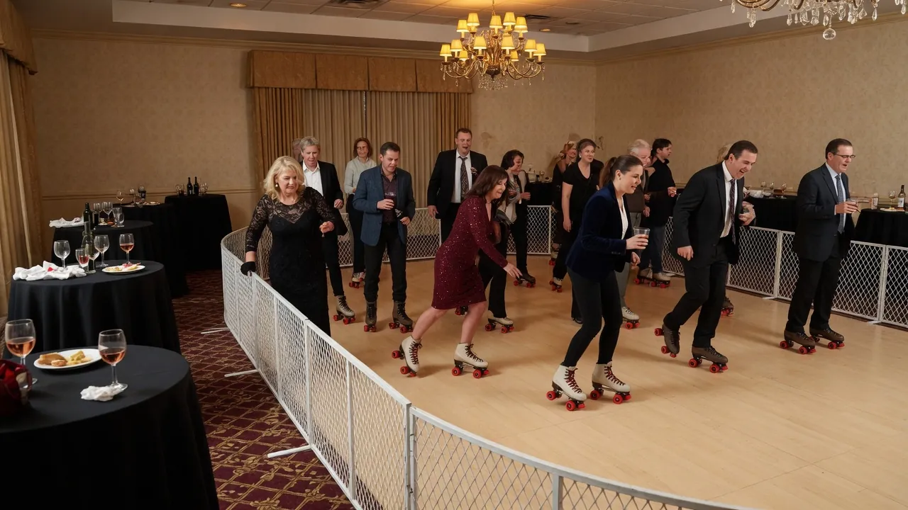 Spectators watching a managed roller skating session under event lighting