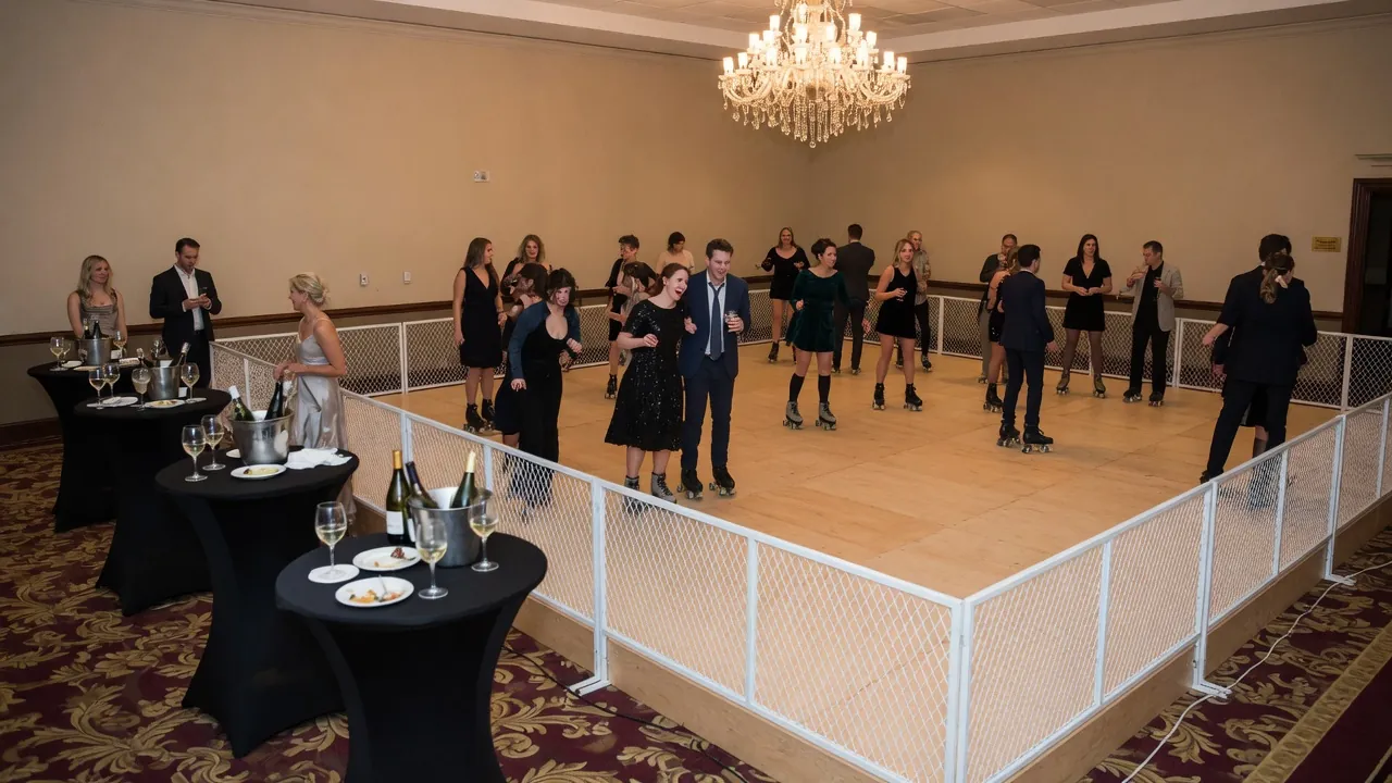 Editorial photo of a portable roller rink install for a Seaford-style event; not a specific venue