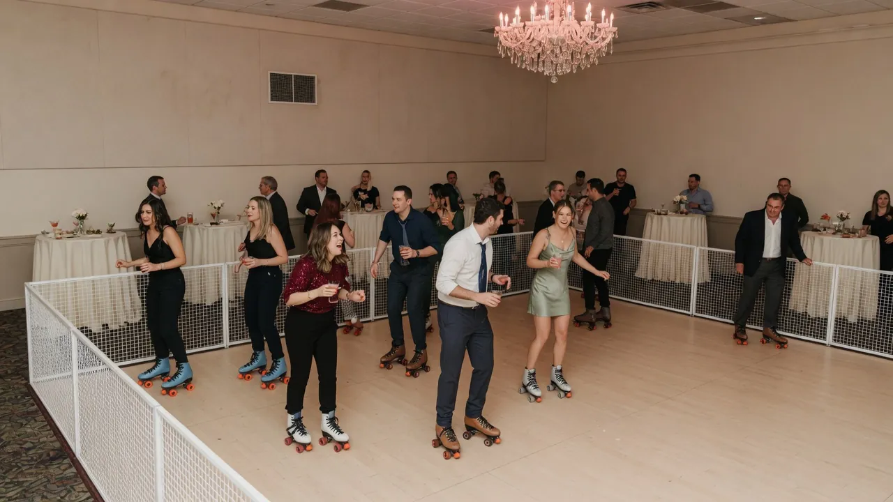 Spectators watching a managed community roller skating program