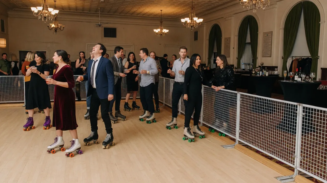 Spectators gathered around a managed resort skating event