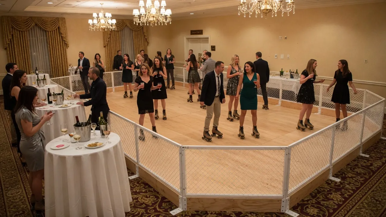 Editorial photo of a portable roller rink install for a White Plains-style event; not a specific venue