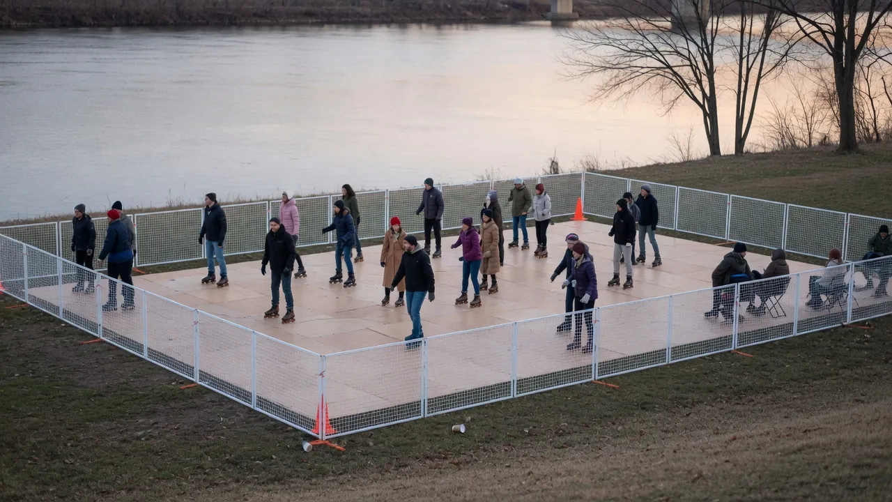 Editorial photo of a portable roller rink in a Wilkes-Barre-style setting; not a specific venue