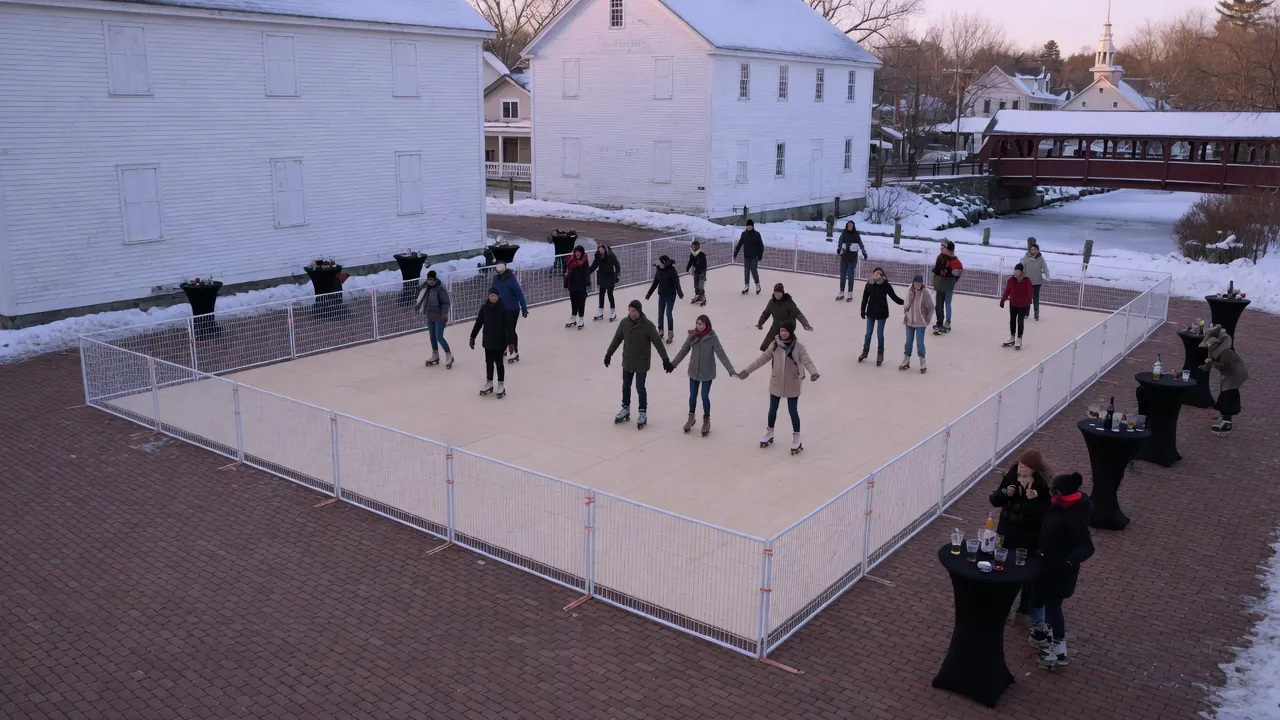 Guests skating on a modular roller floor at an event venue