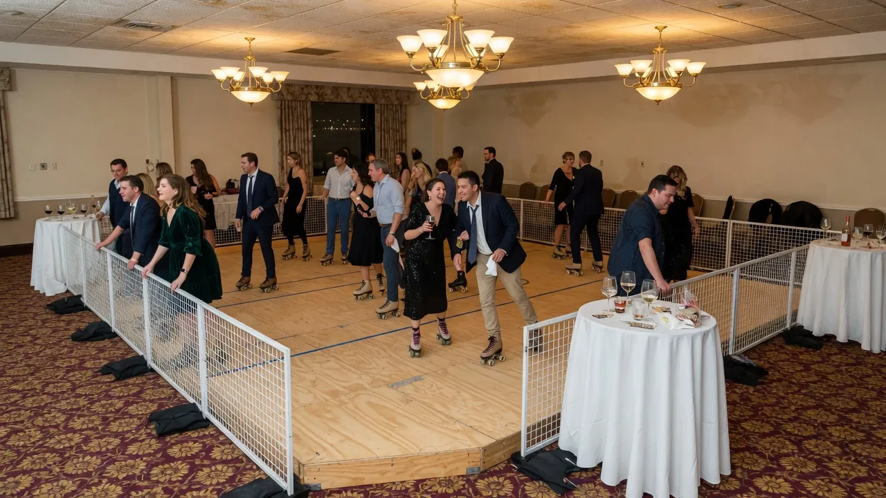 Editorial photo of a portable roller rink install for a Yonkers-style event; not a specific venue