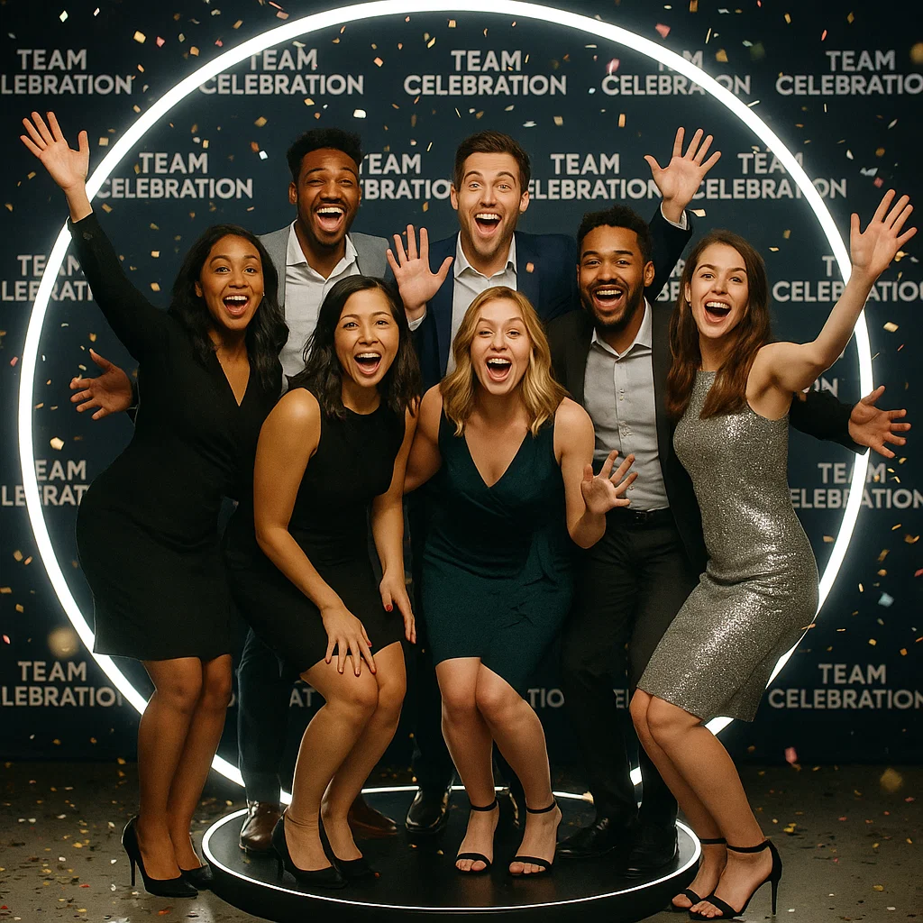 Guests enjoying a 360 photo booth rental
