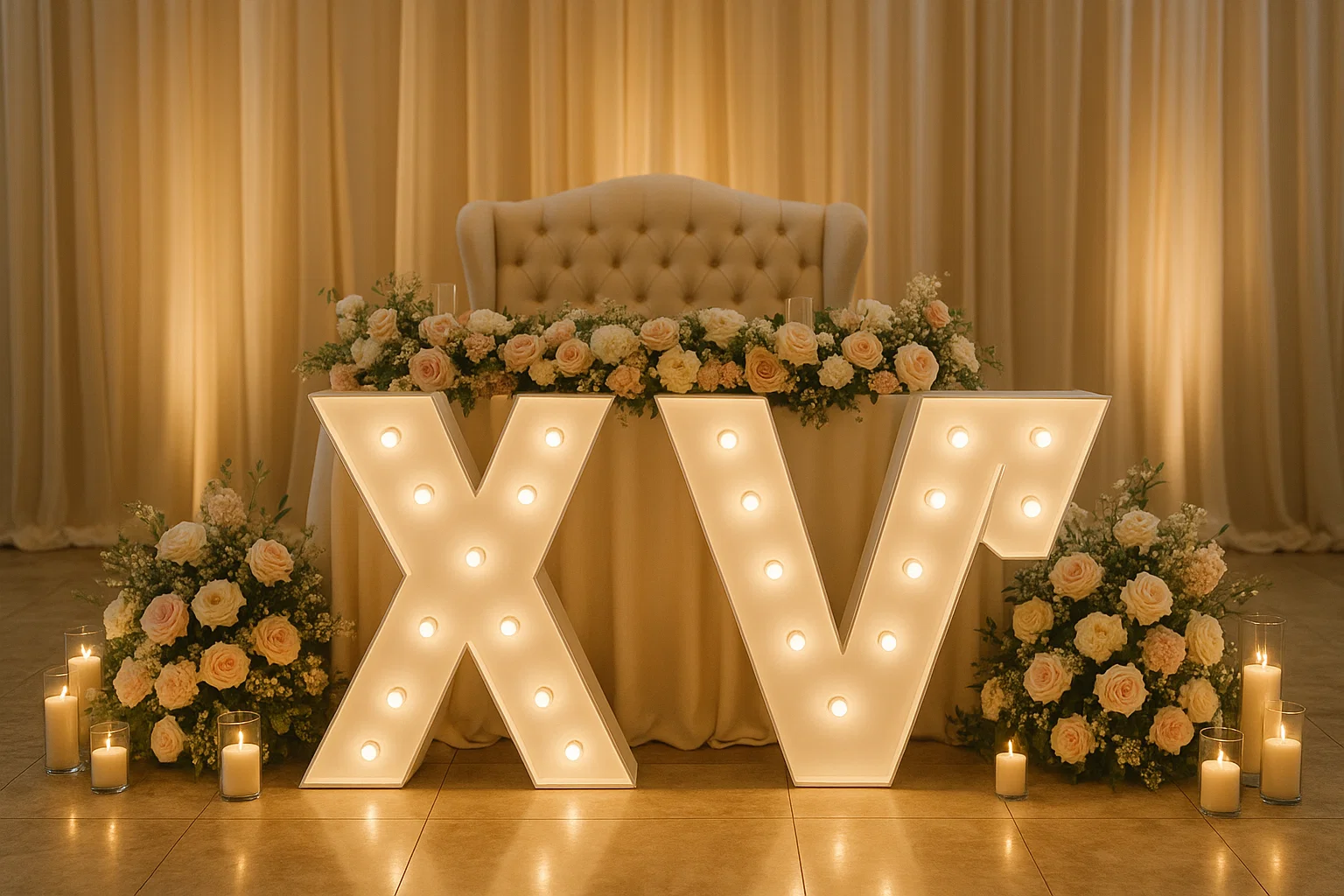 Illuminated XV marquee letters and rentals for Quinceanera celebrations