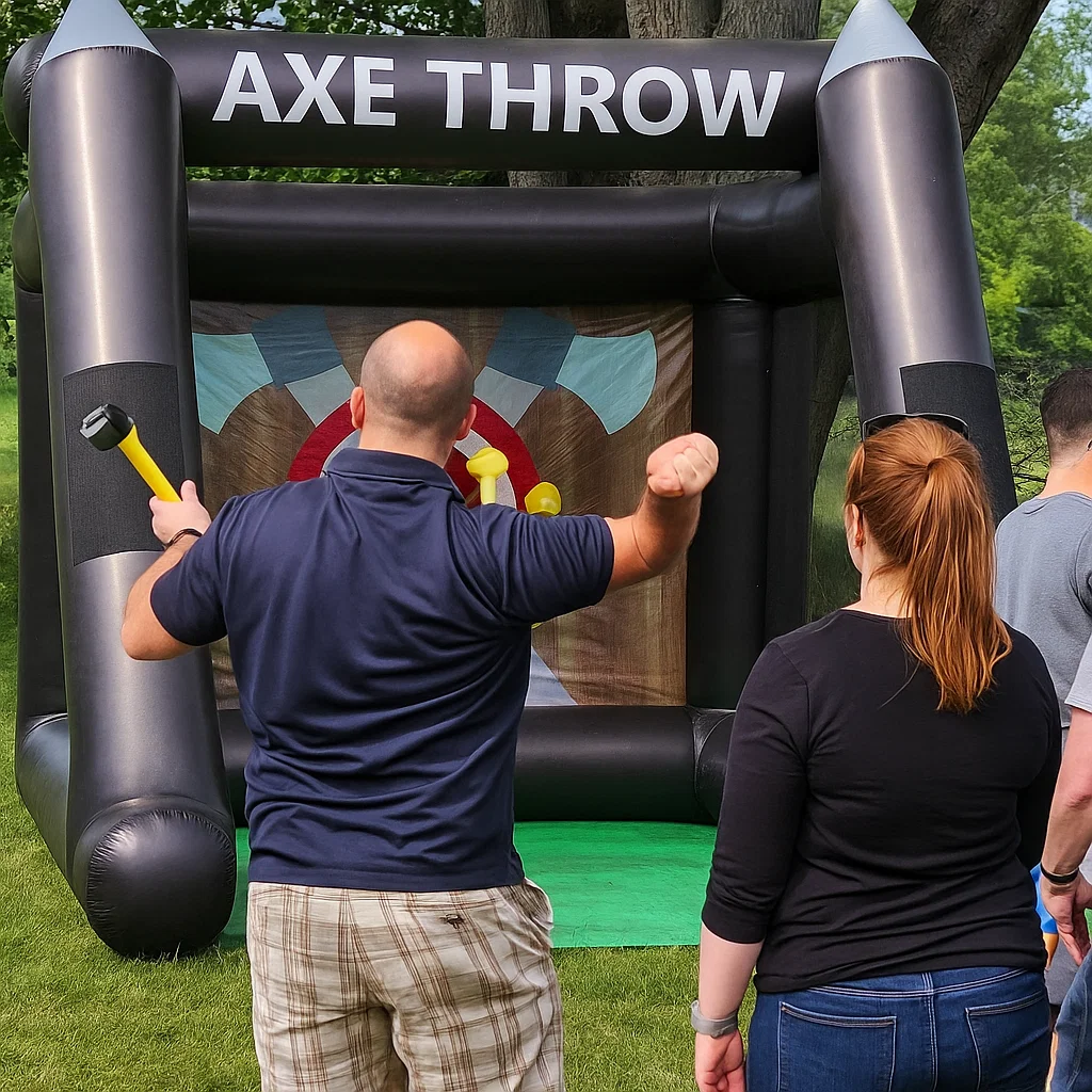 Inflatable axe throwing attraction rental for community festivals