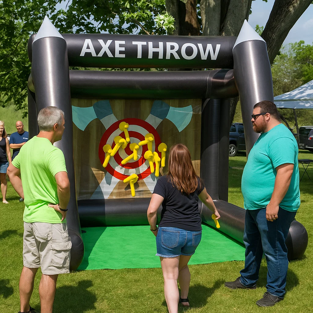 Portable inflatable axe throwing rental for family fun days