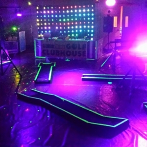 Black light mini golf rental for East Coast college events