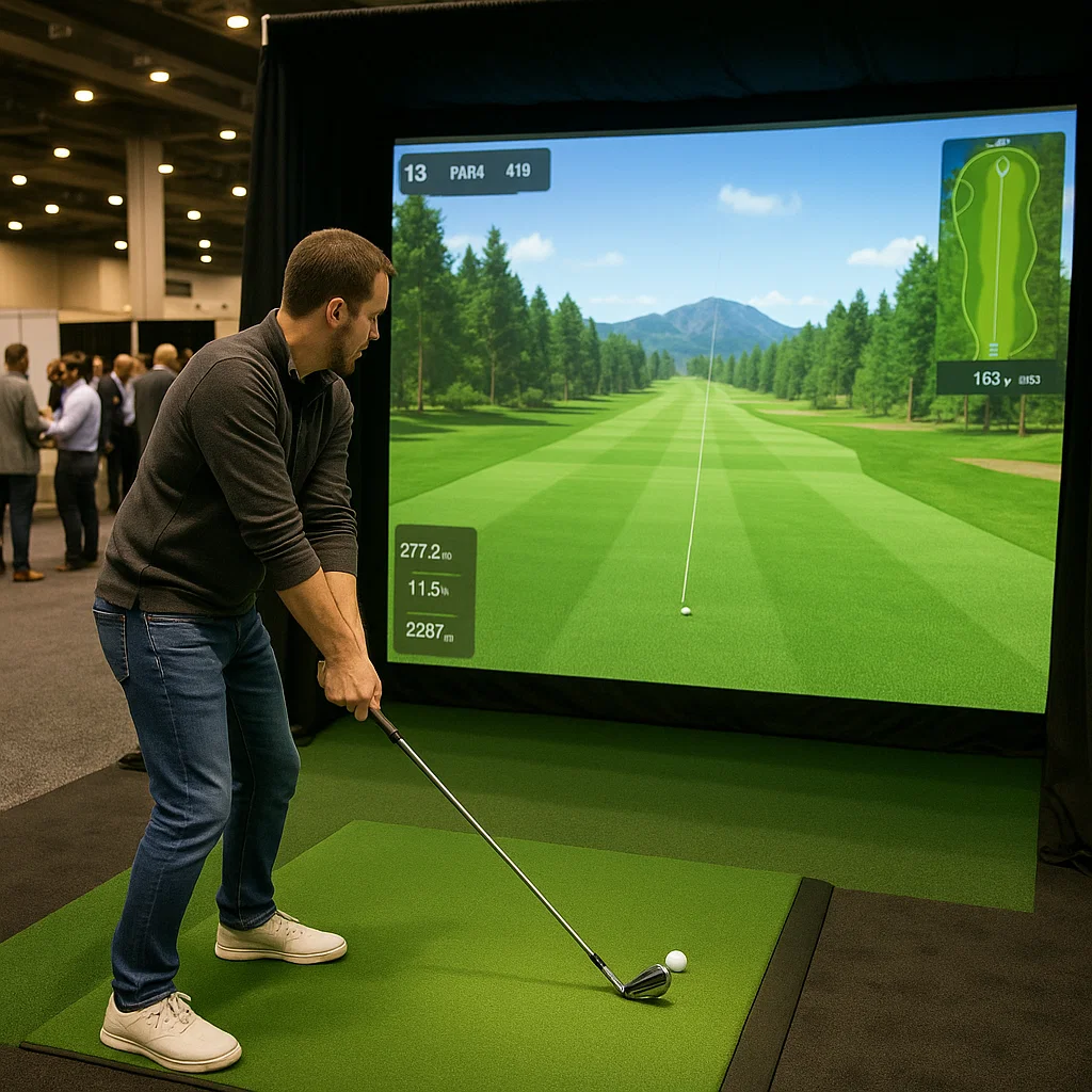Interactive golf simulator rental during open houses – Party Pros East Coast