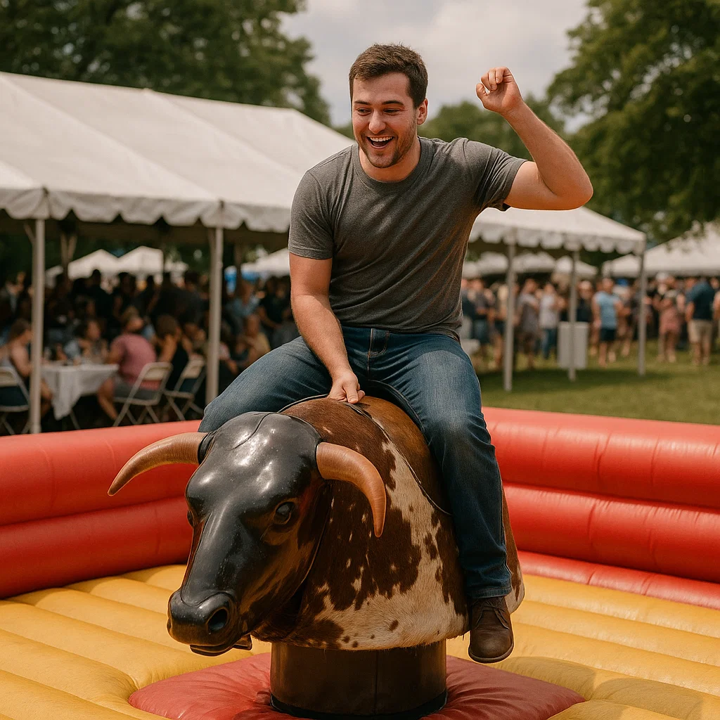 Conquering the mechanical bull during adrenaline-pumping school carnival
