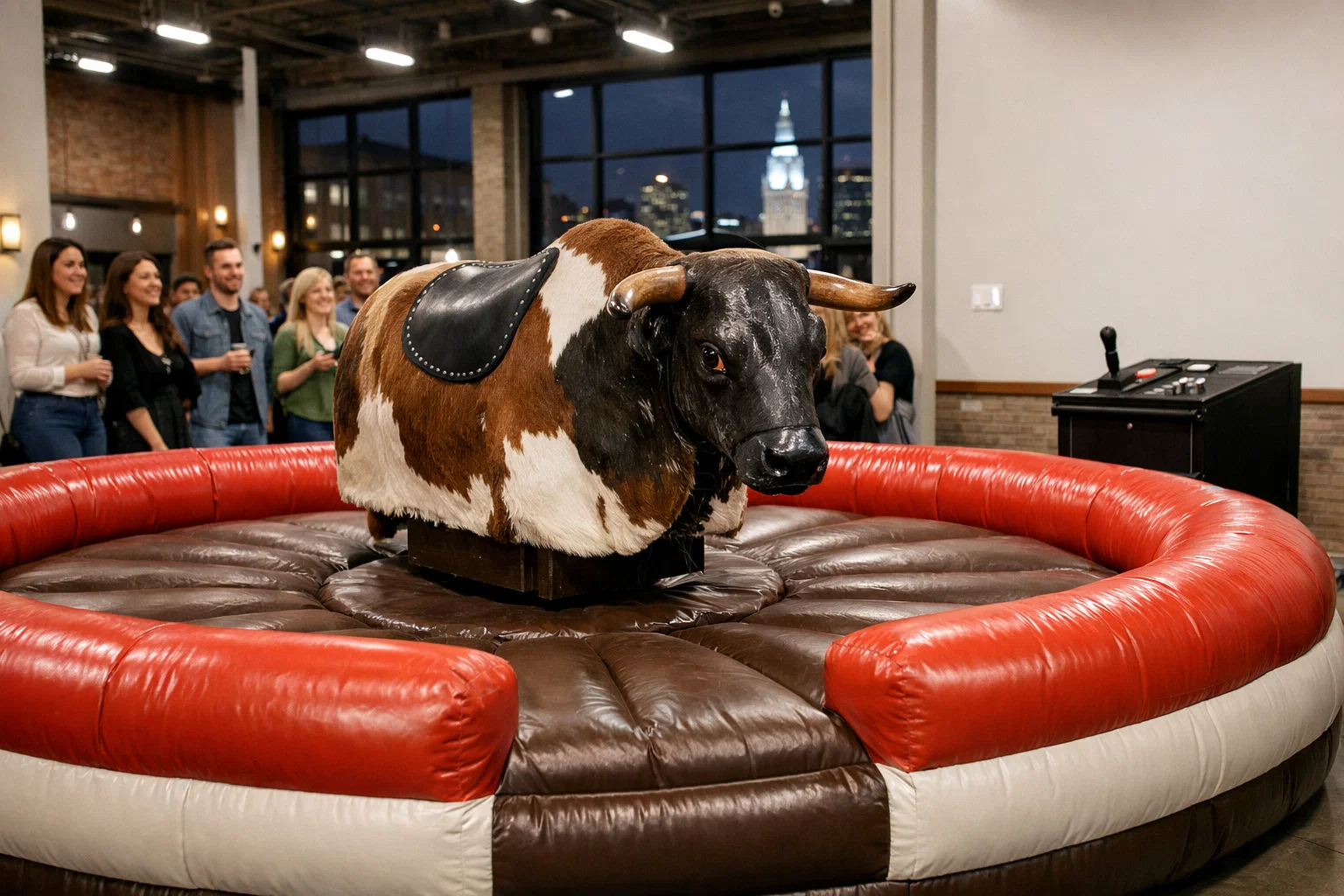 Mechanical bull rental in Philadelphia, PA with padded inflatable base